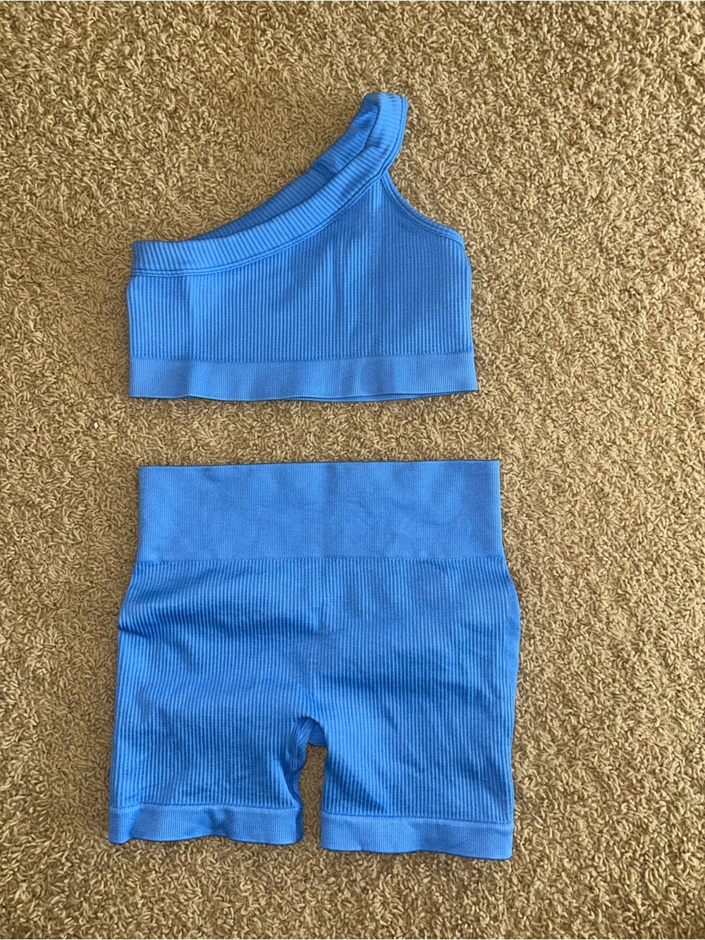 Blue workout set ribbed seamless